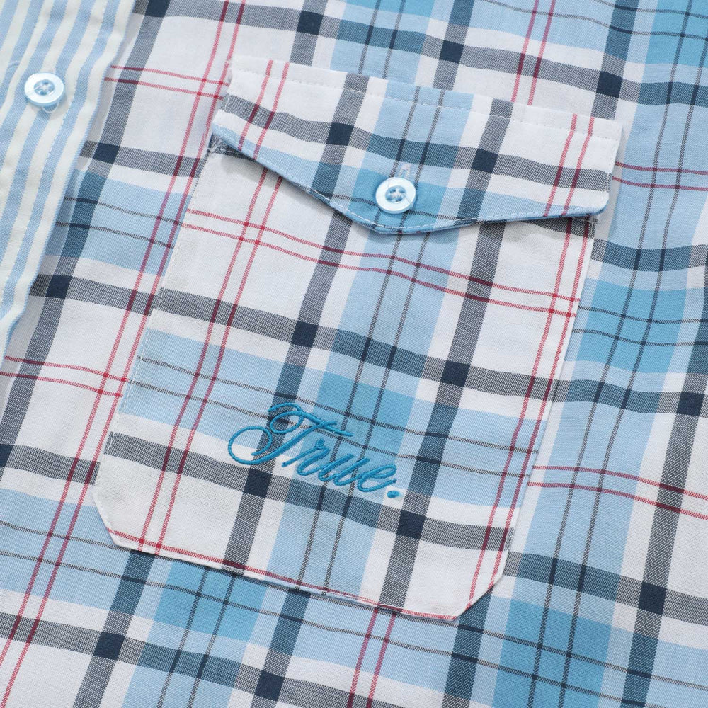 CAMISA COLLEGE STRIPED BLUE - FRONT OF.