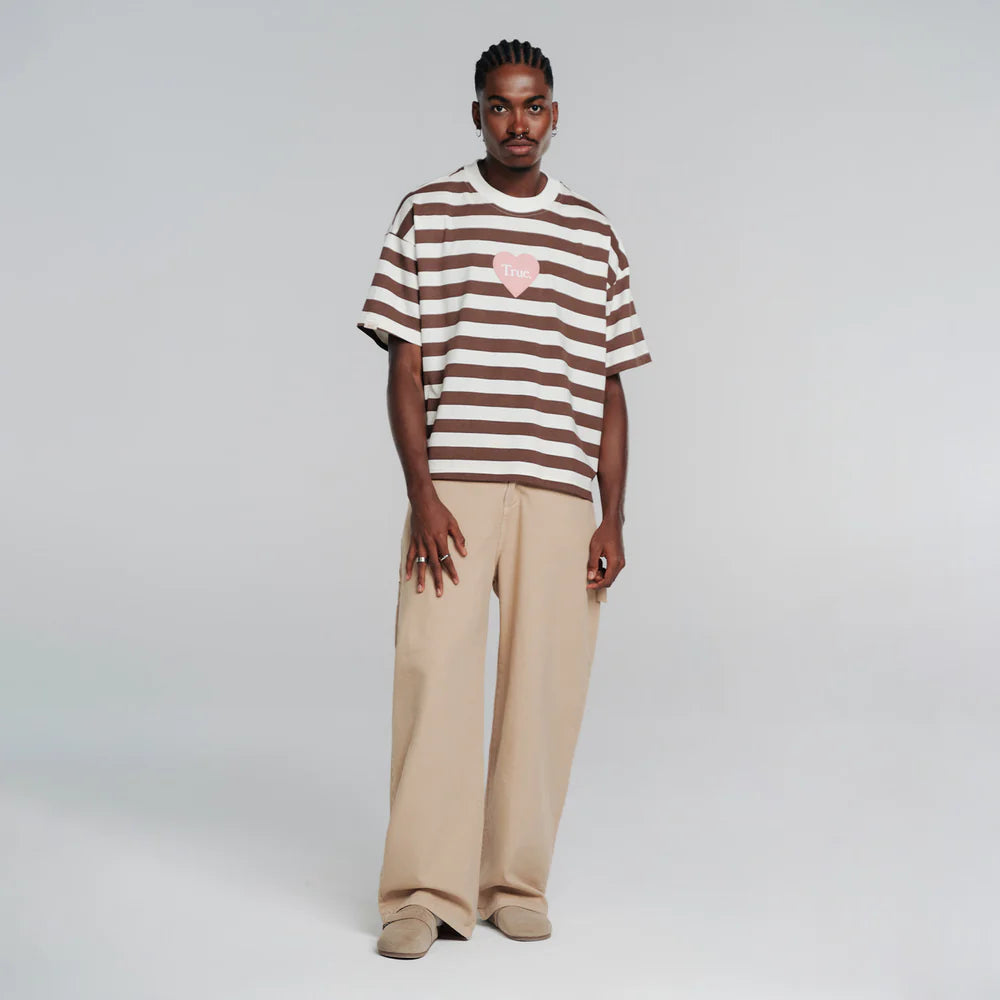 T-SHIRT STRIPED BOXY FIT BROWN