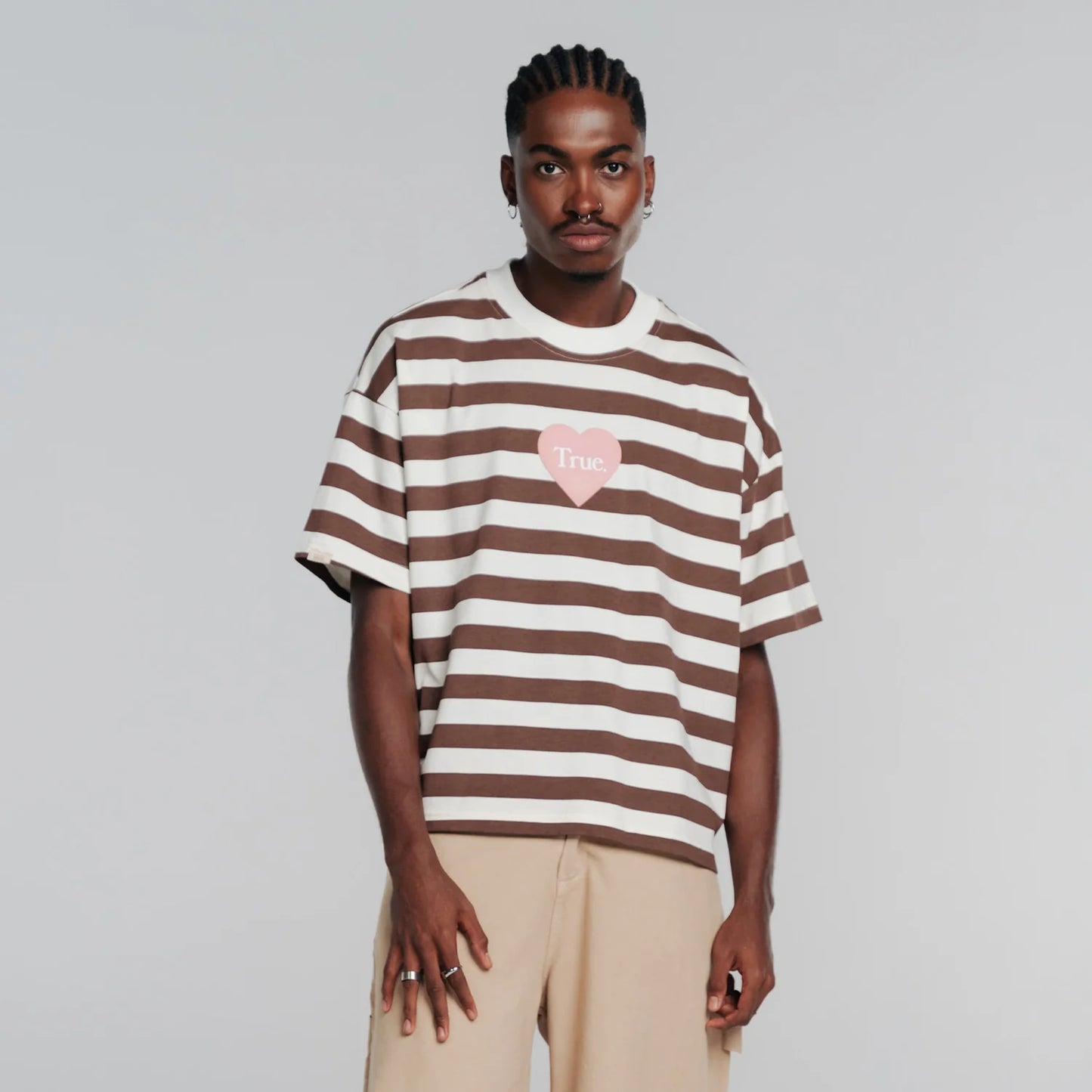 T-SHIRT STRIPED BOXY FIT BROWN