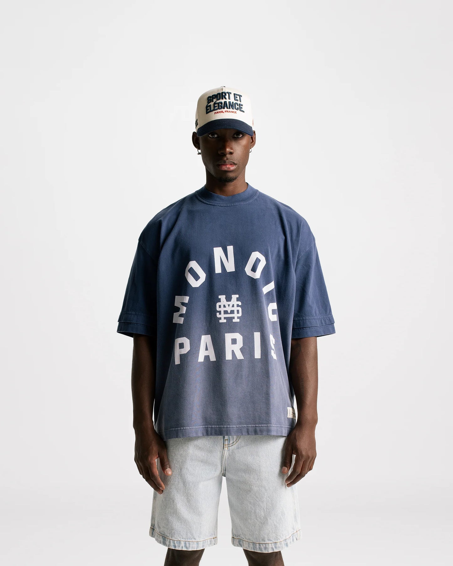 MONOIC PARIS BOXY FIT T-SHIRT GRADIENT NAVY BLUE - FRONT OF