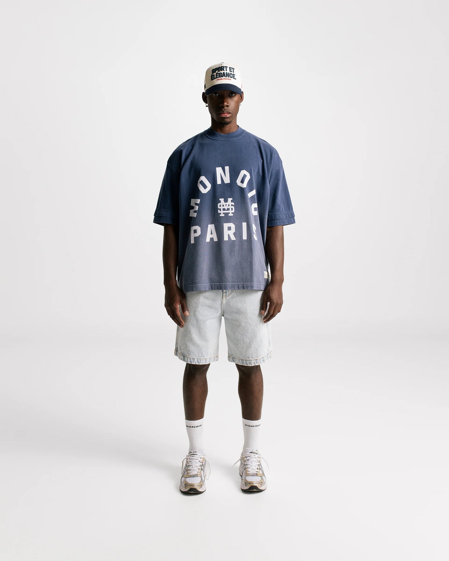 MONOIC PARIS BOXY FIT T-SHIRT GRADIENT NAVY BLUE - FRONT OF