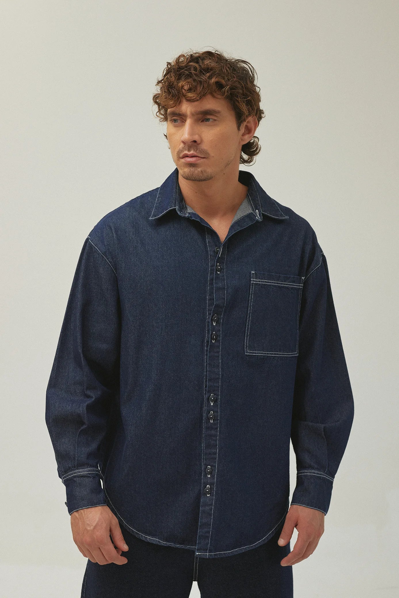 SIXXTA DARK BLUE OVER SHIRT - FRONT OF