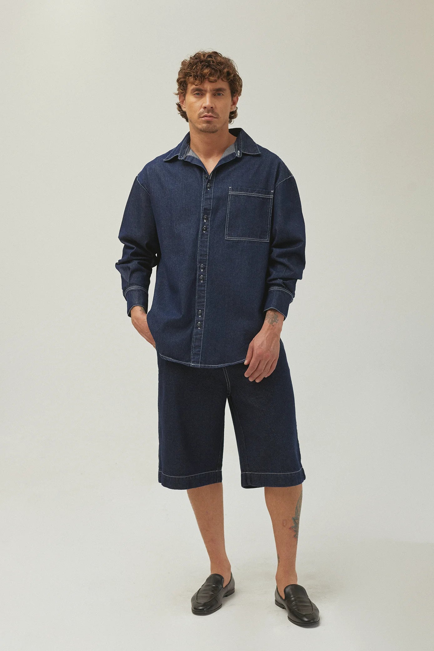 SIXXTA DARK BLUE OVER SHIRT - FRONT OF