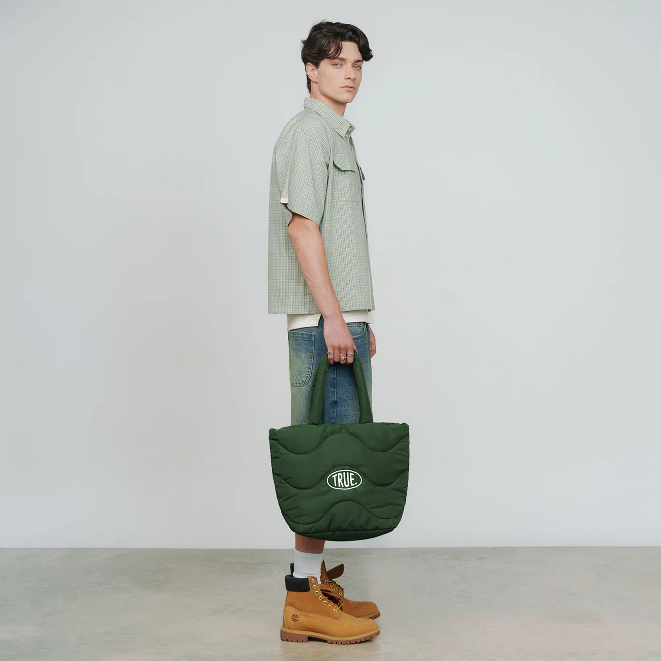 PUFFER SHOPPER BAG PINE GREEN - FRONT OF