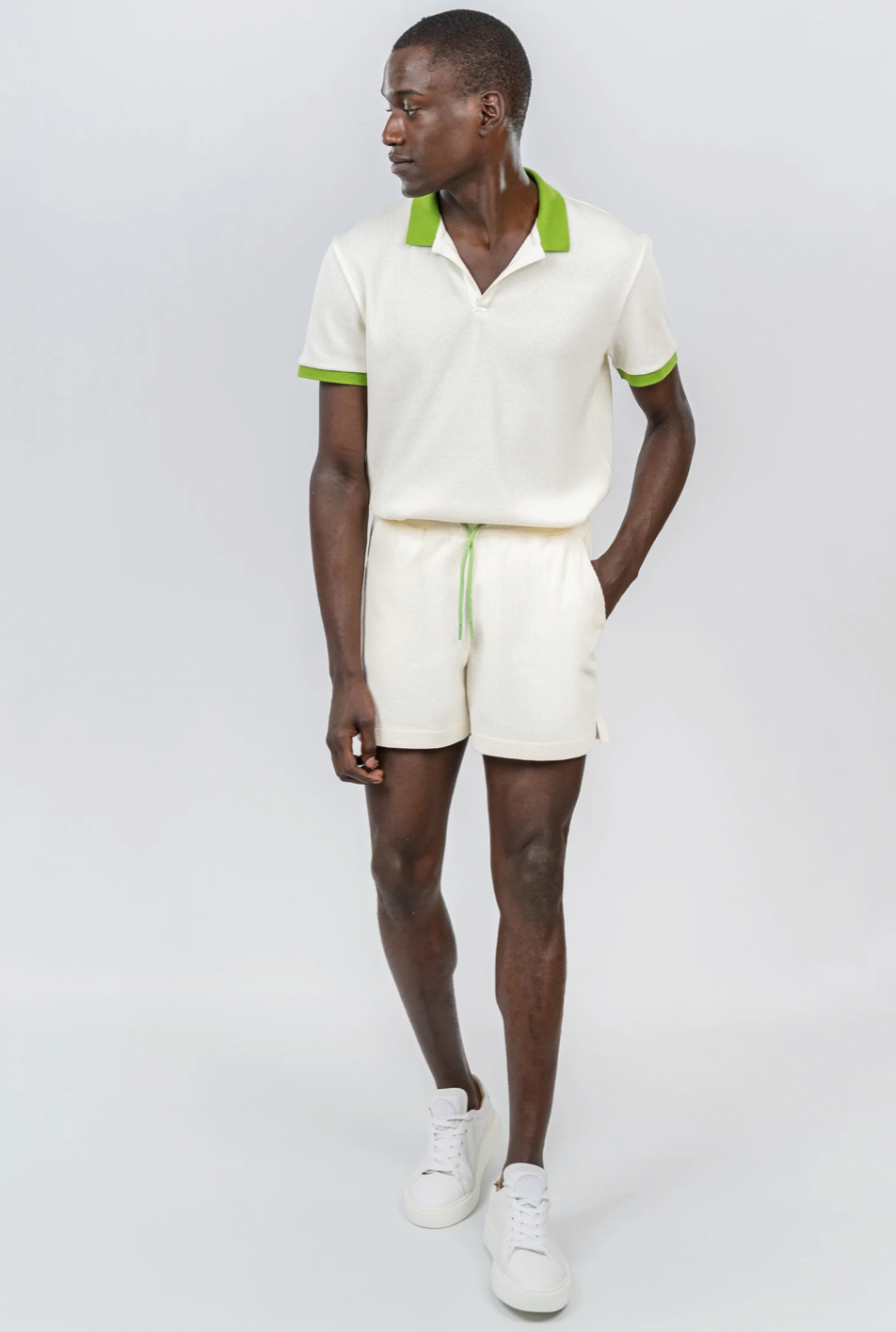 SHORT BAY RETRO WAFFLE CREAM AND GREEN