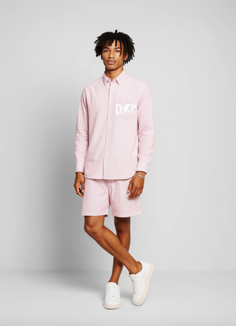 CAMISA DRT STRIPED OXFORD PINK WHITE - FRONT OF