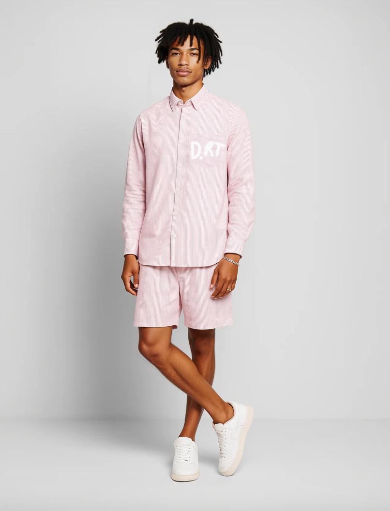 DRT STRIPED SHORT WHITE AND PINK - FRONT OF