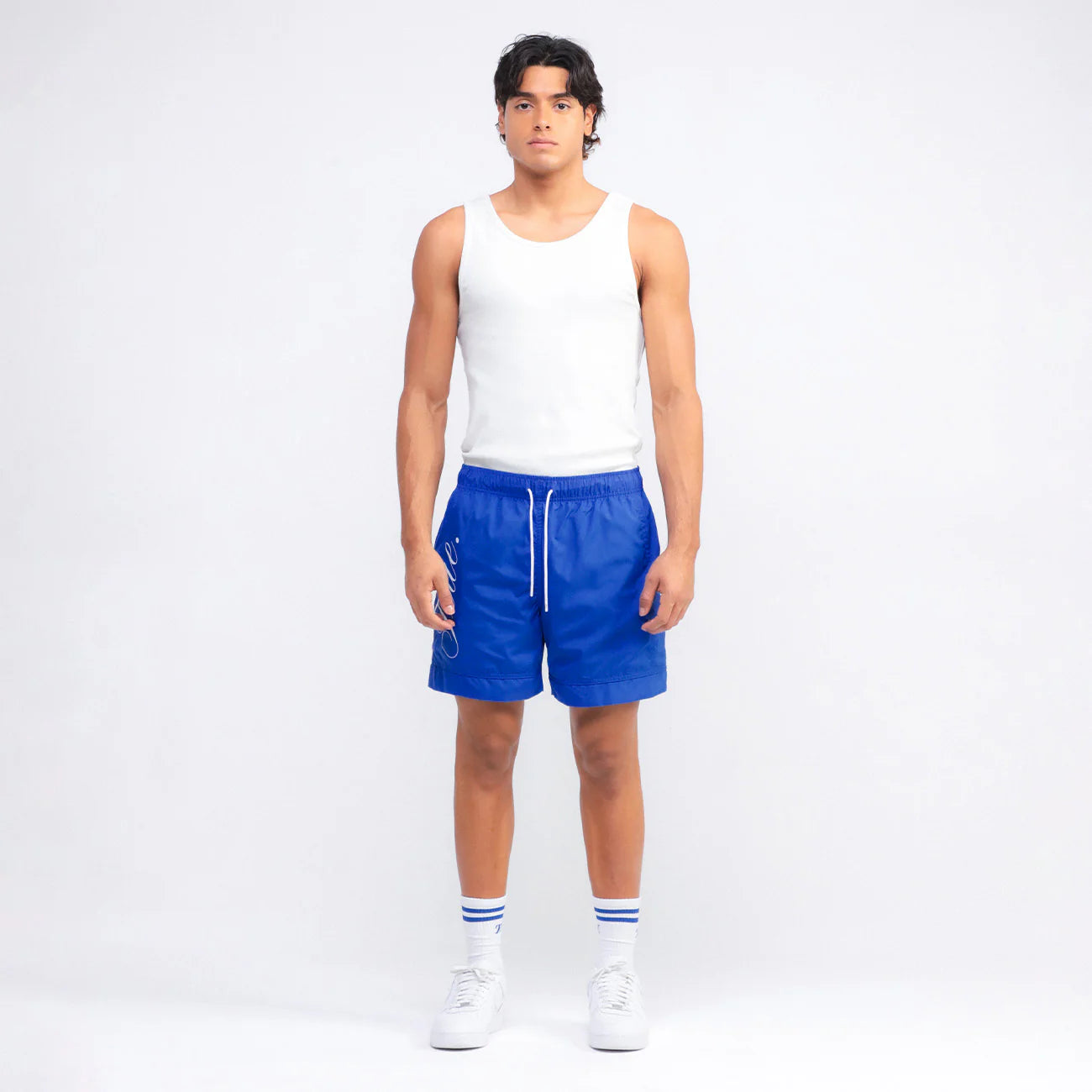 TRUE LOUNGE BOARD SHORTS BLUE - FRONT OF.