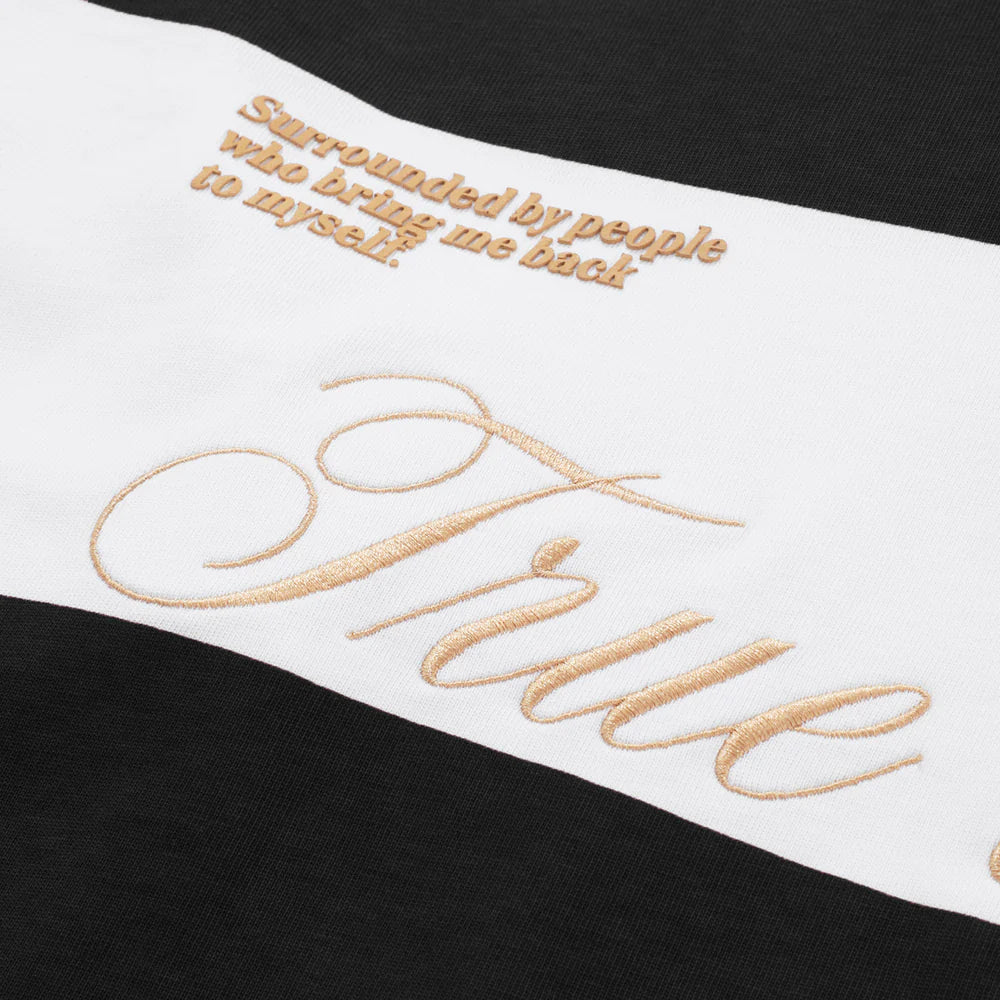 TRUE LOUNGE LONGSLEEVE BOXY POLO BLACK - FRONT OF.