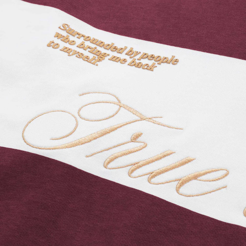 TRUE LOUNGE LONGSLEEVE BOXY POLO DEEP RED - FRONT OF.