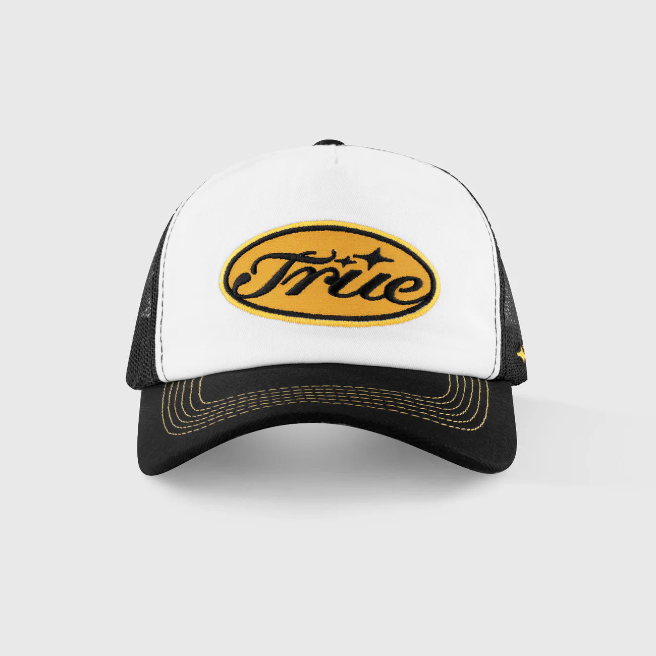 TRUE STAMP TRUCKER CAP BLACK - FRONT OF