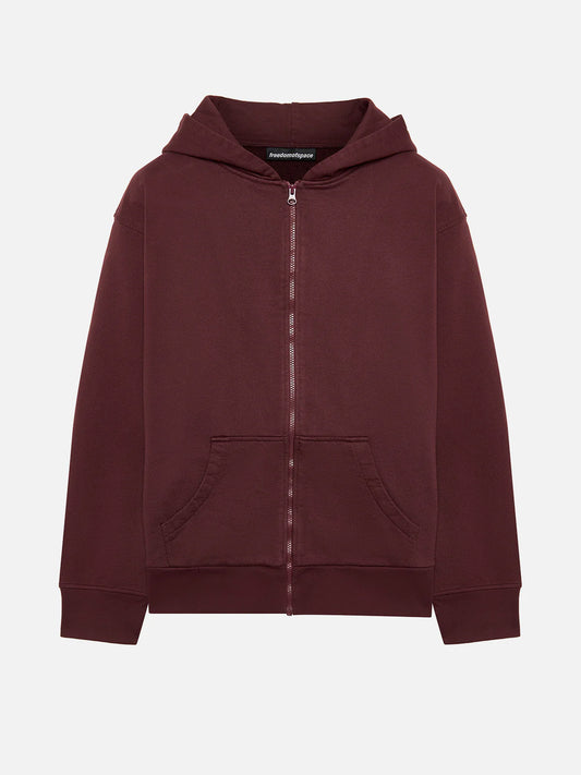 A SIMPLE FULL ZIP HOODIE BORDEAUX - FRONT OF
