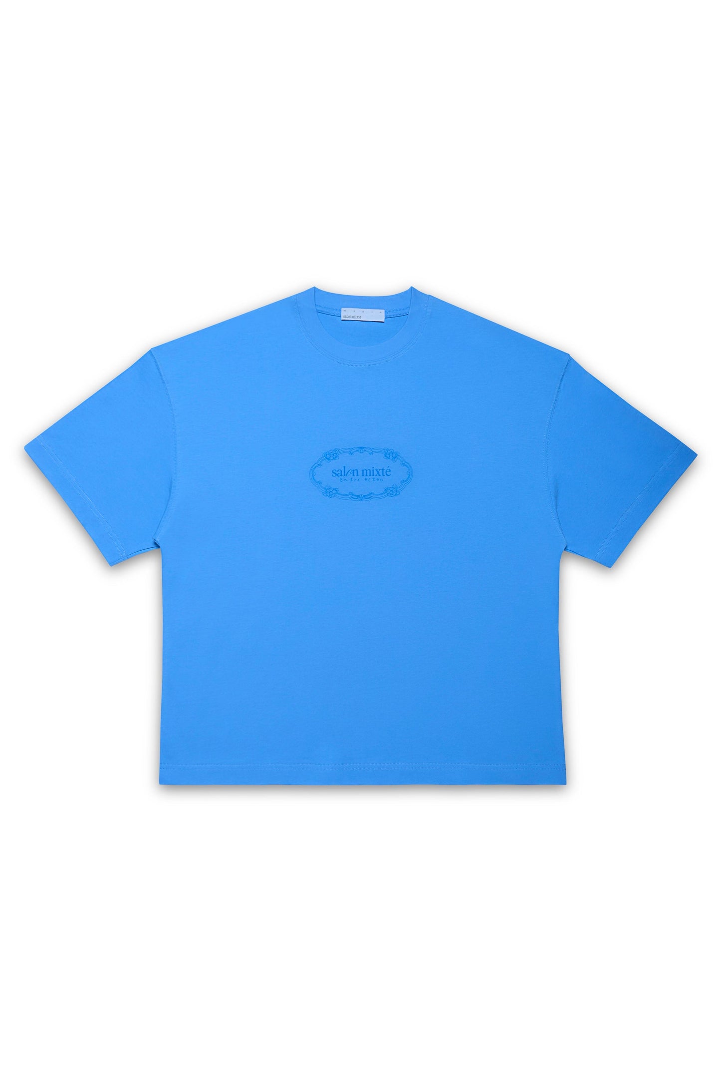 BLUE BOXY FIT T-SHIRT SALON MIXTE - FRONT OF