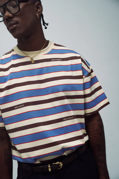 STRIPES BOXY FIT T-SHIRT SALON MIXTE - FRONT OF