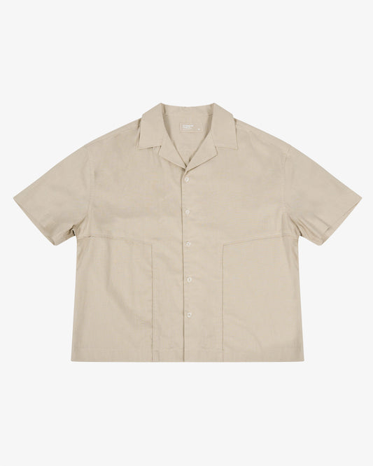 CAMISA LINEN ARCHITECTURAL CAMEL - FRONT OF
