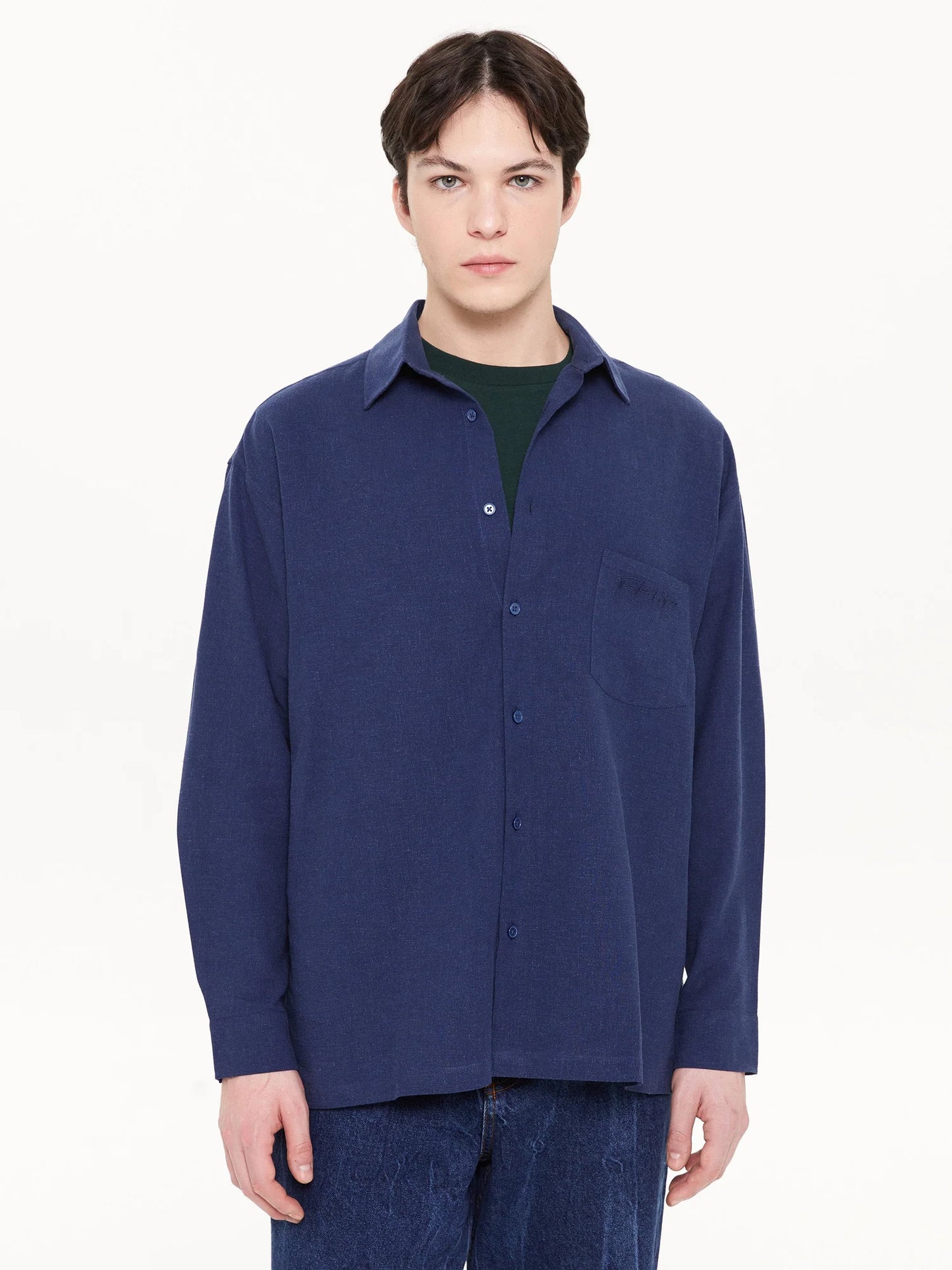 CAMISA ELIAS MANGA LARGA NAVY - FRONT OF.