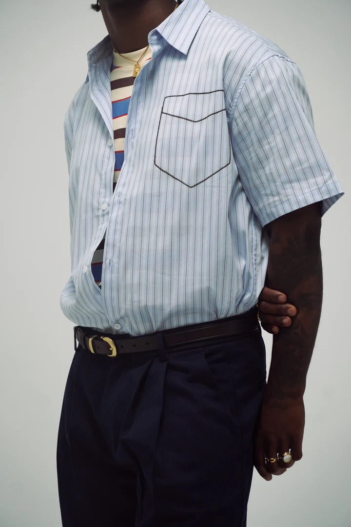 CAMISA BOLSILLO BORDADO AZUL - FRONT OF