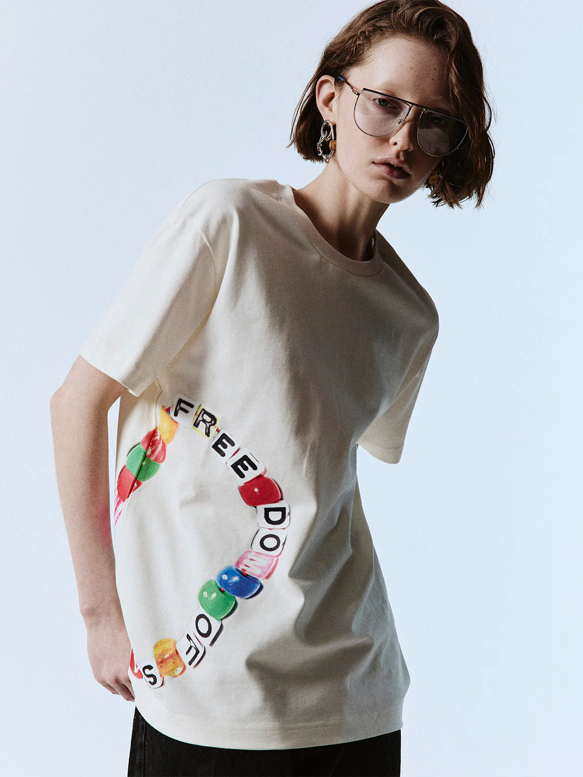 BEAD T-SHIRT OFF WHITE - FRONT OF