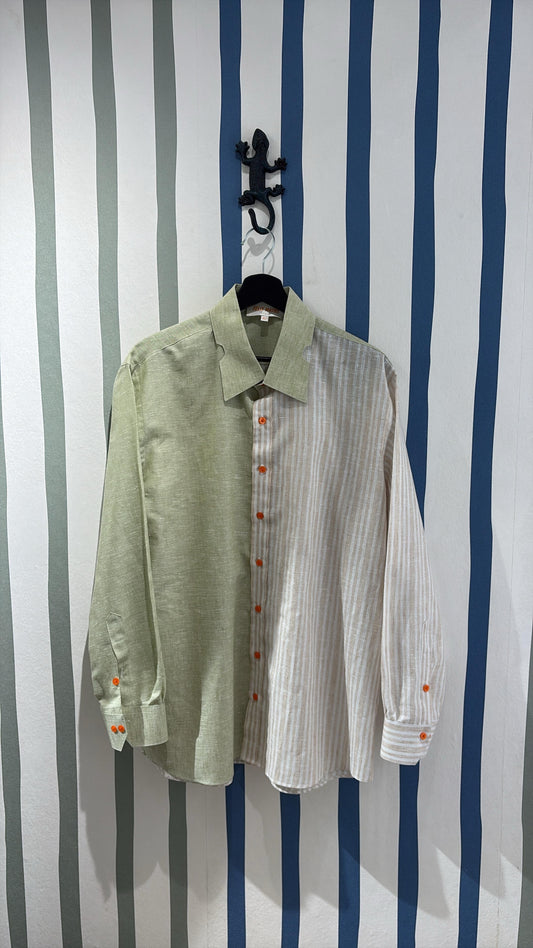 FELIX MATOS CAMISA DE LINO CREMA Y VERDE - FRONT OF