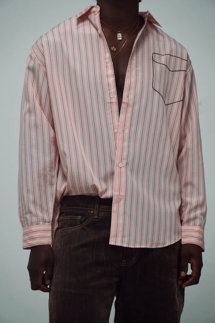 CAMISA BOLSILLO BORDADO ROSA - FRONT OF