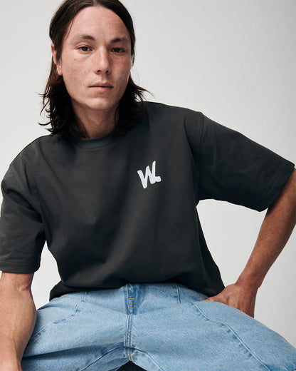 WANF BOXY OFFLINE LOVE T-SHIRT DARK GREY - FRONT OF
