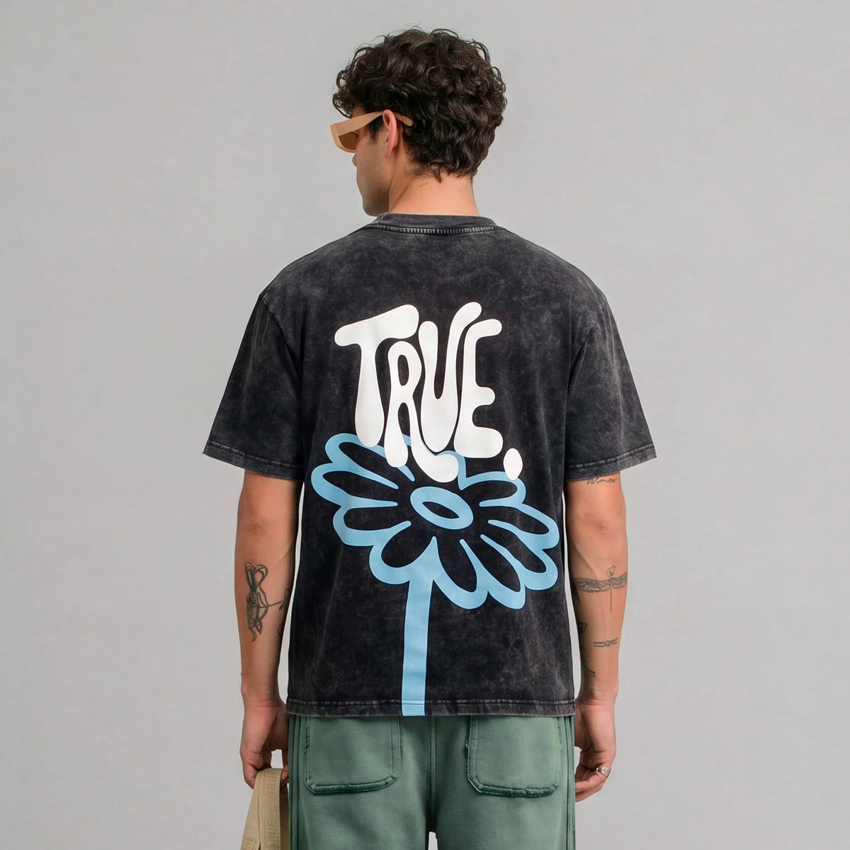 BLOOM BOXY T-SHIRT WASHED BLACK - FRONT OF