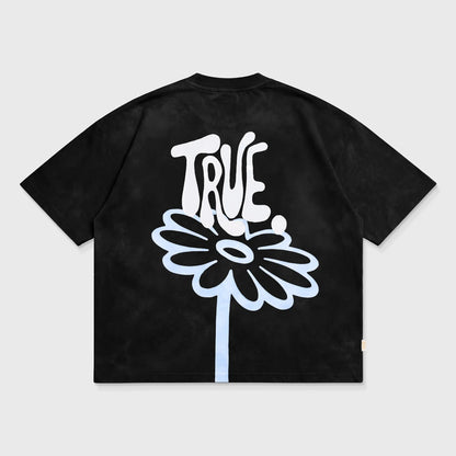 BLOOM BOXY T-SHIRT WASHED BLACK - FRONT OF