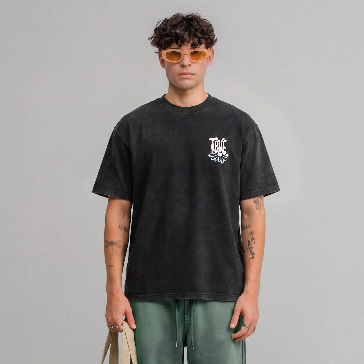 BLOOM BOXY T-SHIRT WASHED BLACK - FRONT OF