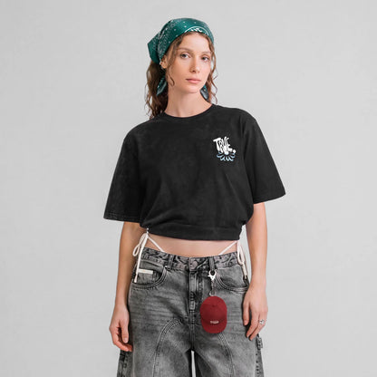 BLOOM BOXY T-SHIRT WASHED BLACK - FRONT OF