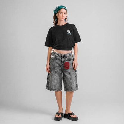 BLOOM BOXY T-SHIRT WASHED BLACK - FRONT OF