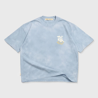 BLOOM BOXY T-SHIRT WASHED BLUE - FRONT OF