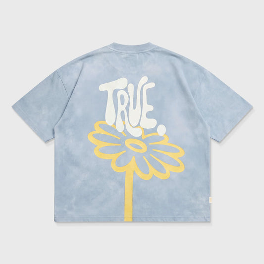 BLOOM BOXY T-SHIRT WASHED BLUE - FRONT OF