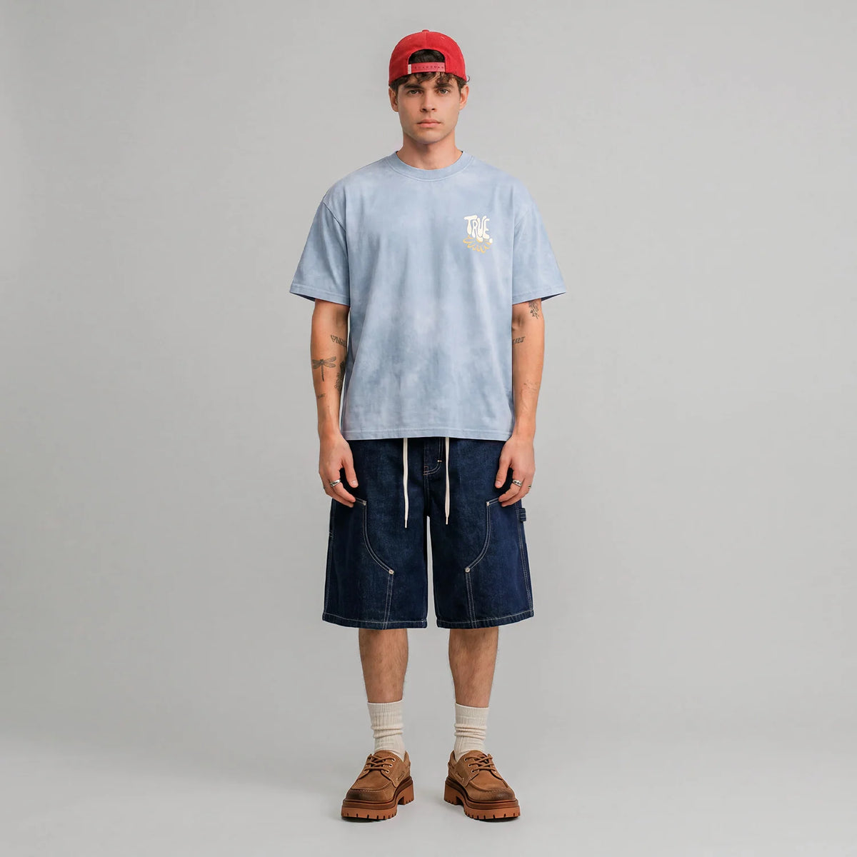 BLOOM BOXY T-SHIRT WASHED BLUE - FRONT OF