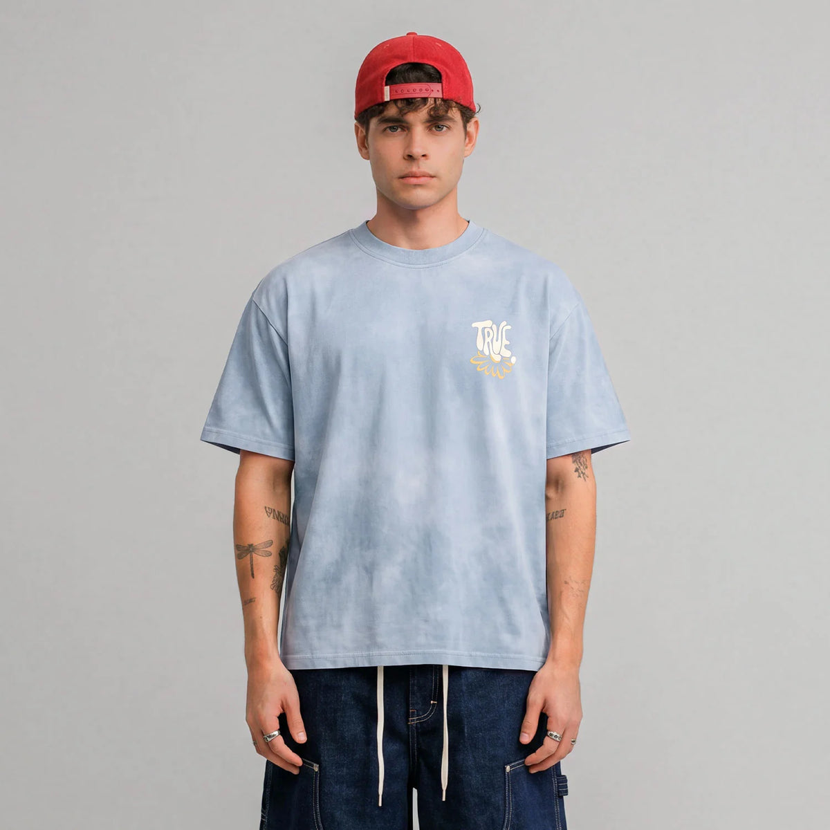 BLOOM BOXY T-SHIRT WASHED BLUE - FRONT OF