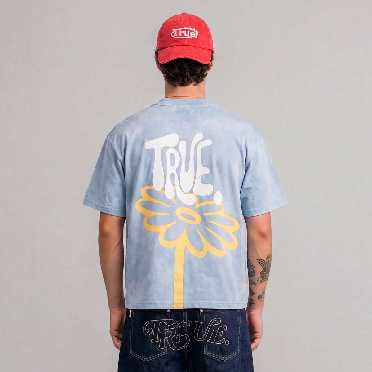 BLOOM BOXY T-SHIRT WASHED BLUE - FRONT OF