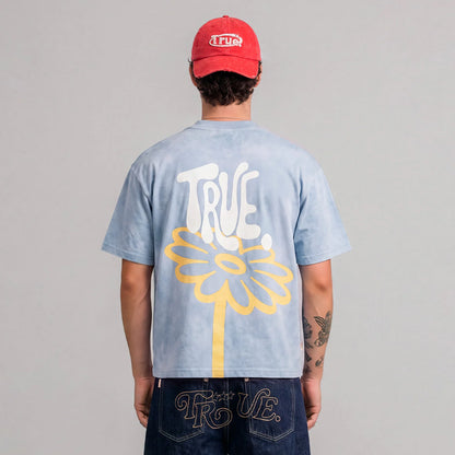 BLOOM BOXY T-SHIRT WASHED BLUE - FRONT OF