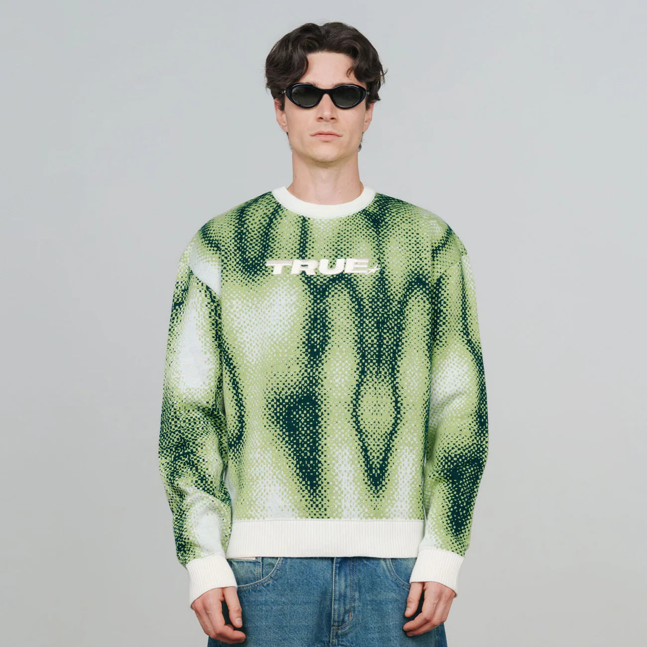 BLURRED KNIT PULLOVER GREEN - FRONT OF