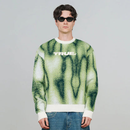 BLURRED KNIT PULLOVER GREEN - FRONT OF