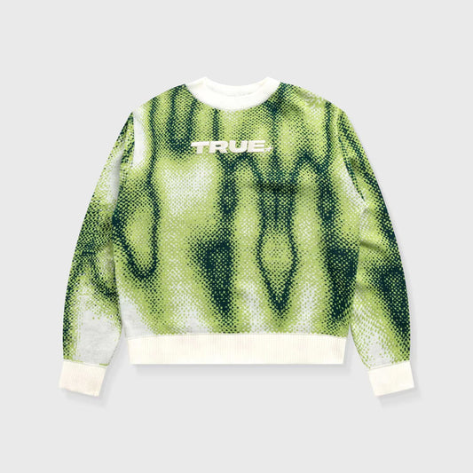 BLURRED KNIT PULLOVER GREEN - FRONT OF