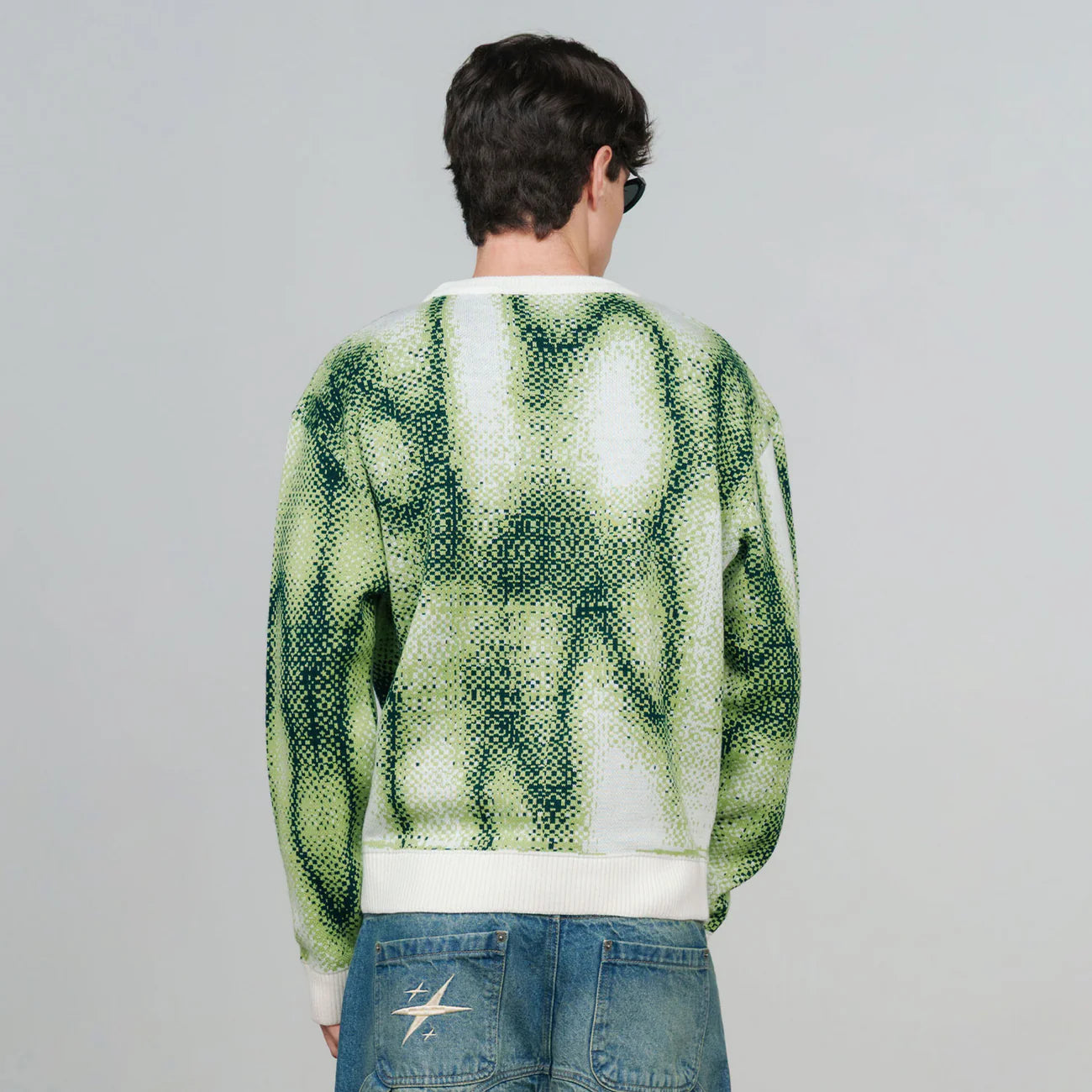 BLURRED KNIT PULLOVER GREEN - FRONT OF