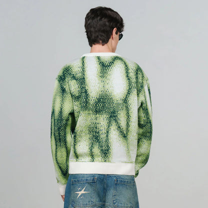 BLURRED KNIT PULLOVER GREEN - FRONT OF