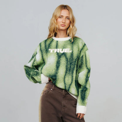 BLURRED KNIT PULLOVER GREEN - FRONT OF