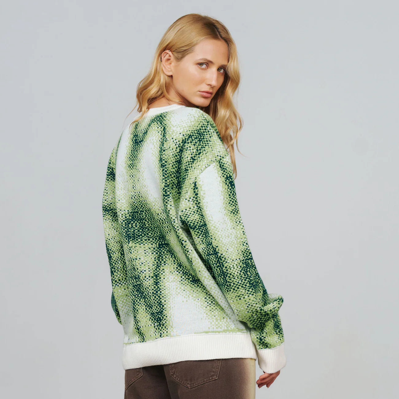 BLURRED KNIT PULLOVER GREEN - FRONT OF