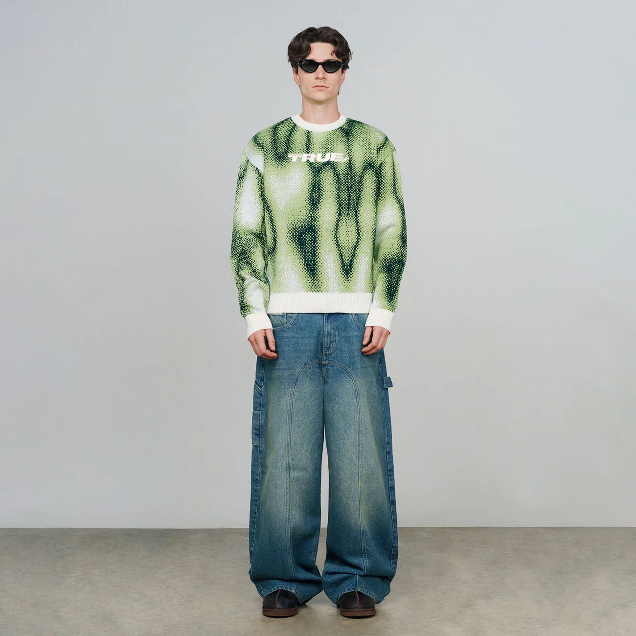 BLURRED KNIT PULLOVER GREEN - FRONT OF