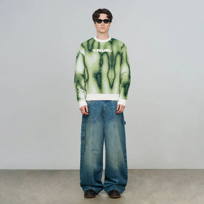 BLURRED KNIT PULLOVER GREEN - FRONT OF