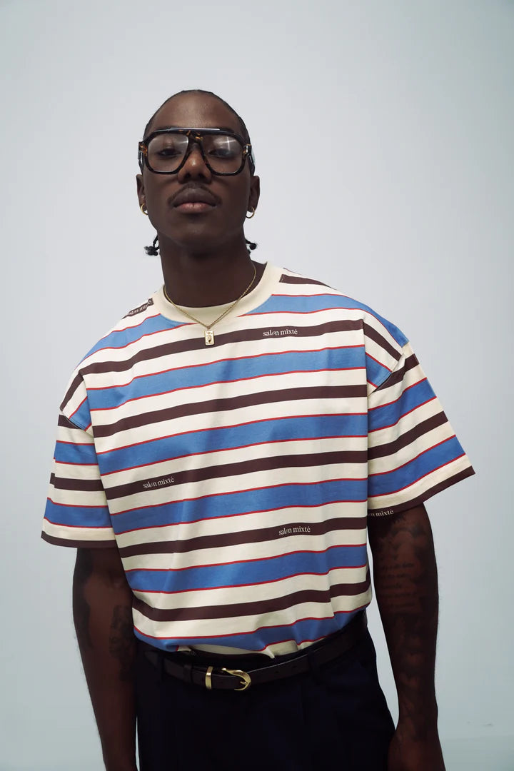 STRIPES BOXY FIT T-SHIRT SALON MIXTE - FRONT OF