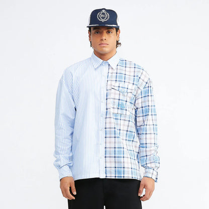 CAMISA COLLEGE STRIPED BLUE - FRONT OF.