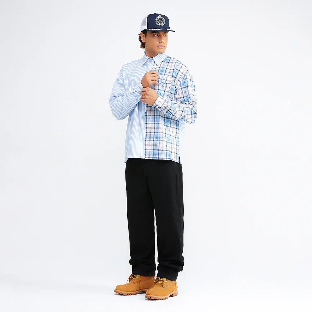 CAMISA COLLEGE STRIPED BLUE - FRONT OF.