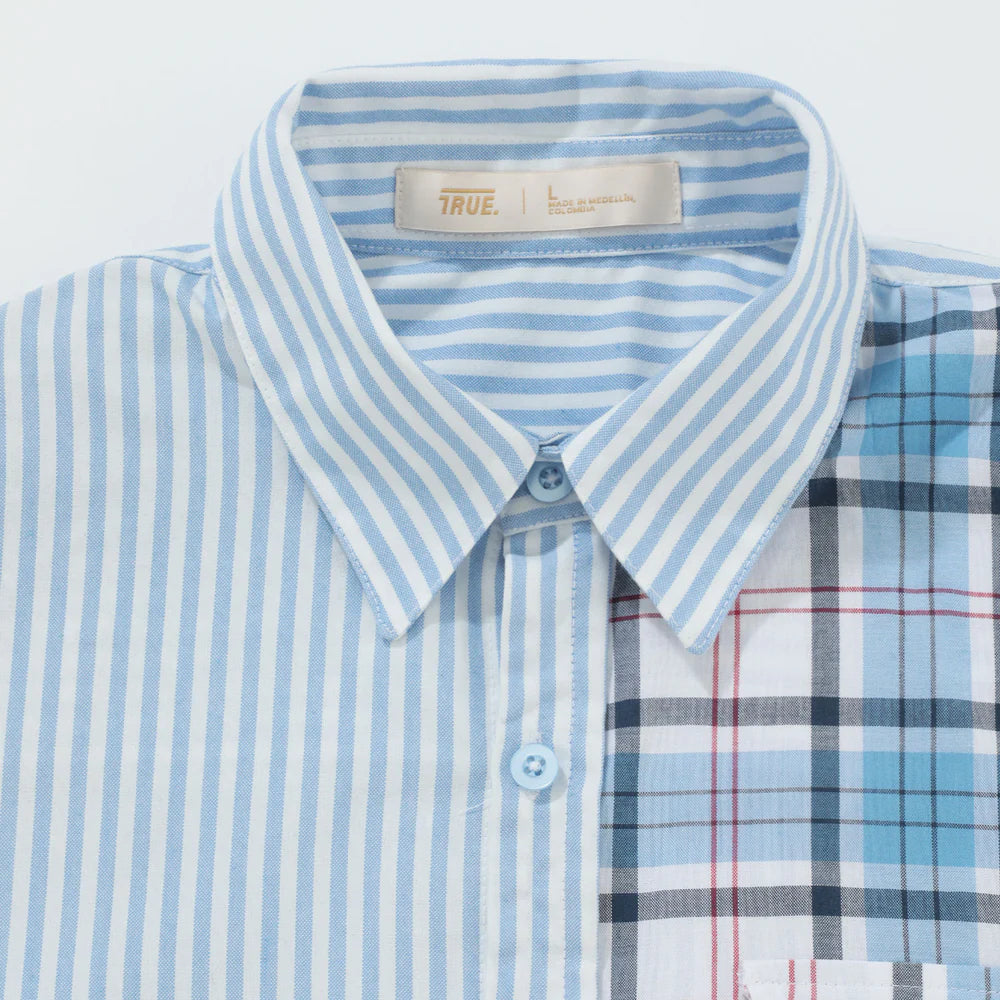 CAMISA COLLEGE STRIPED BLUE - FRONT OF.
