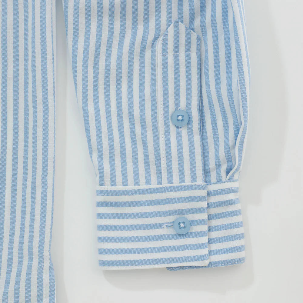 CAMISA COLLEGE STRIPED BLUE - FRONT OF.